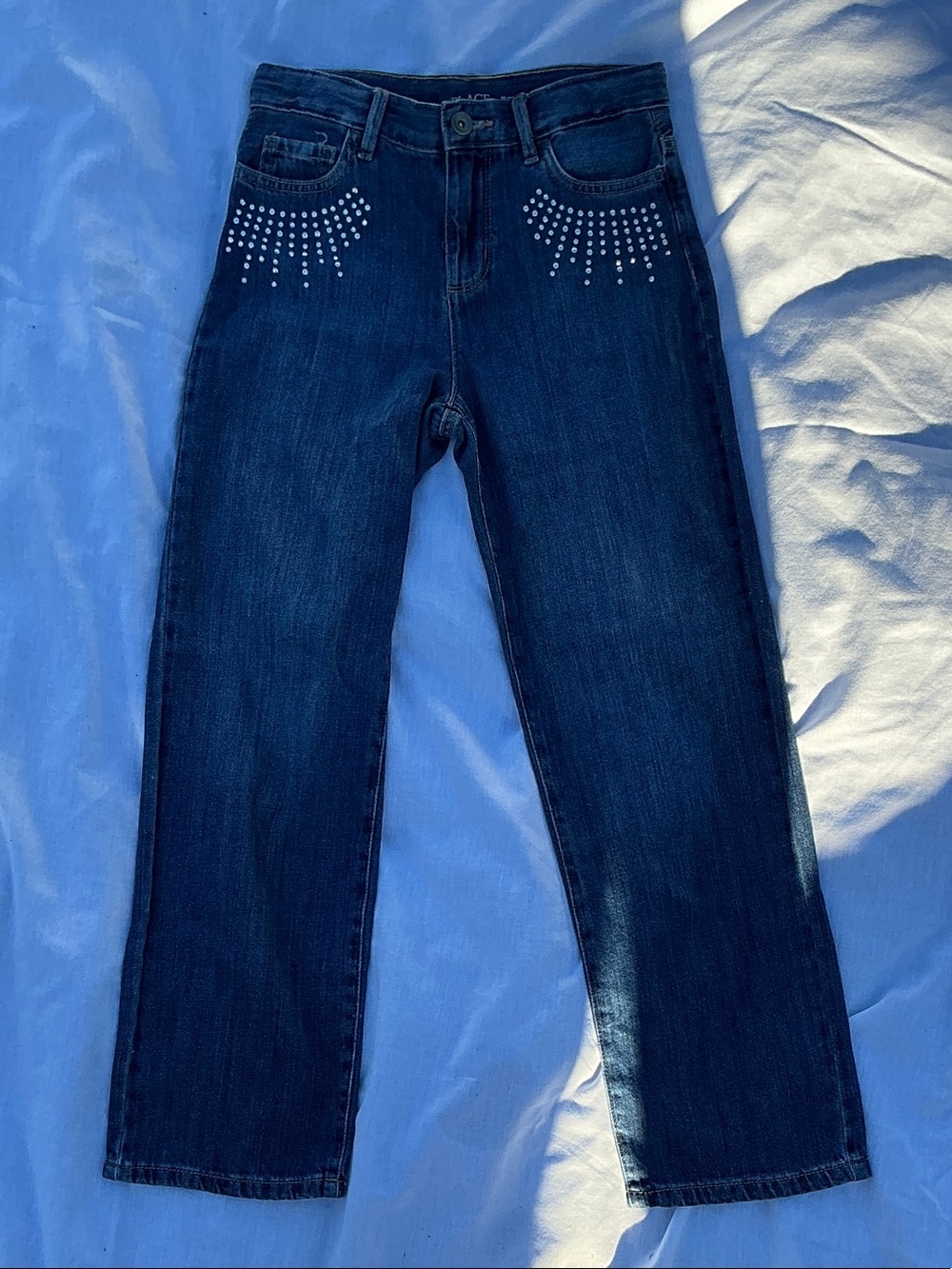 The Children's Place Dark Blue Straight Leg Jeans with Stud Accents